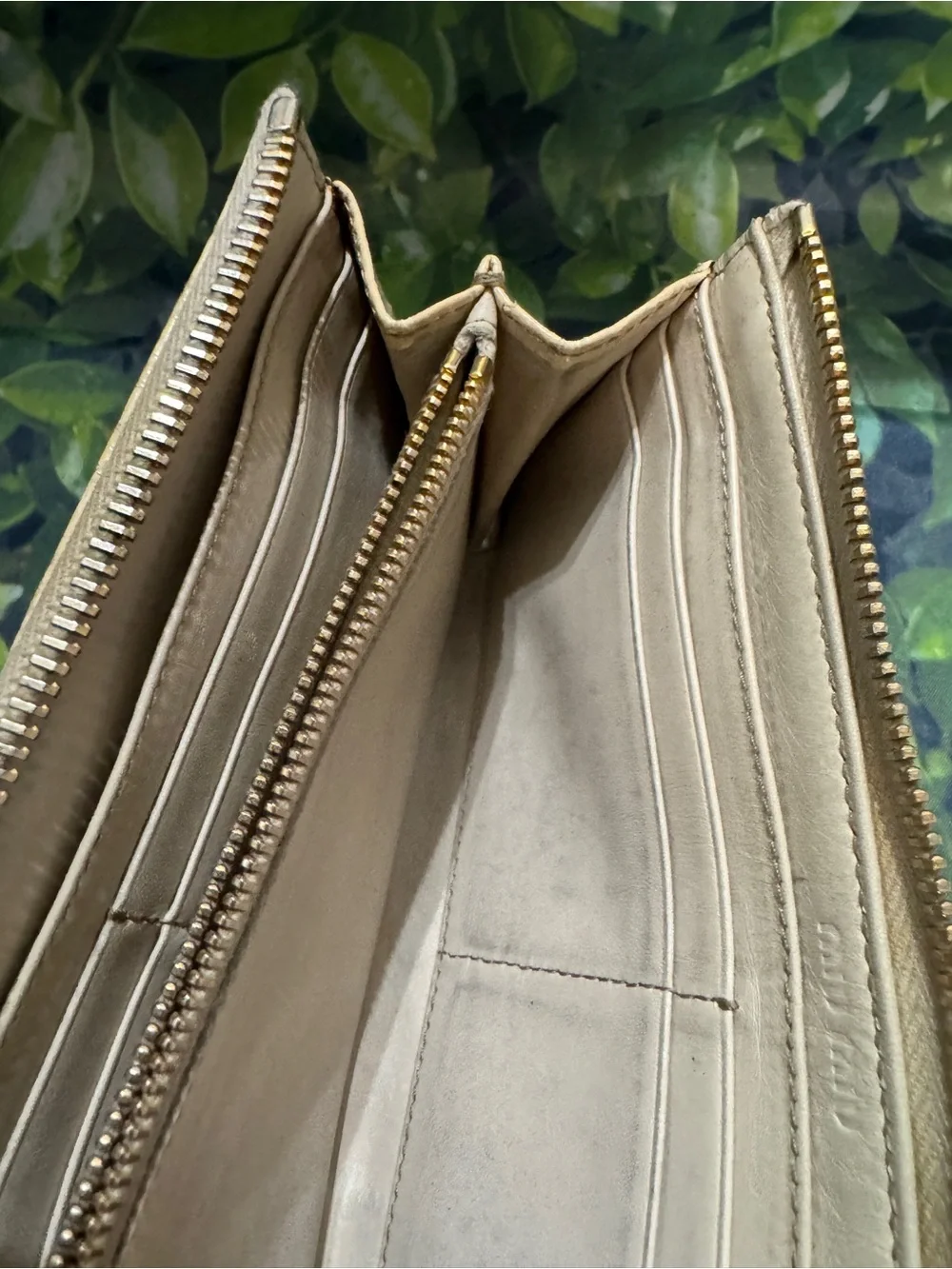 Miu Miu Pale Beige Croc-Embossed Zip Wallet
